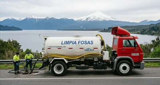 Camión LimpiaFosas con vista al volcán